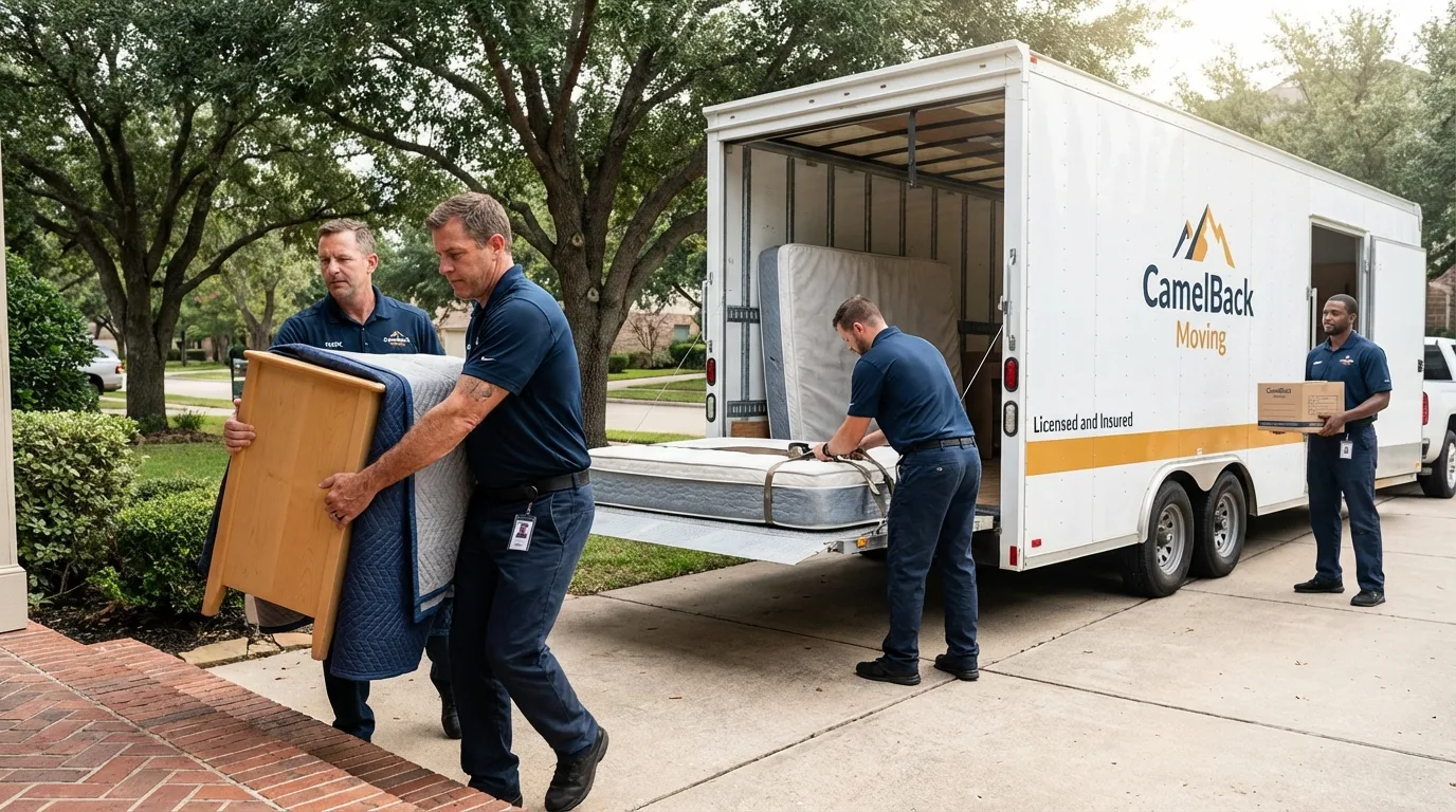 Crew loading residential truck for cross-state move from Boyceville, WI