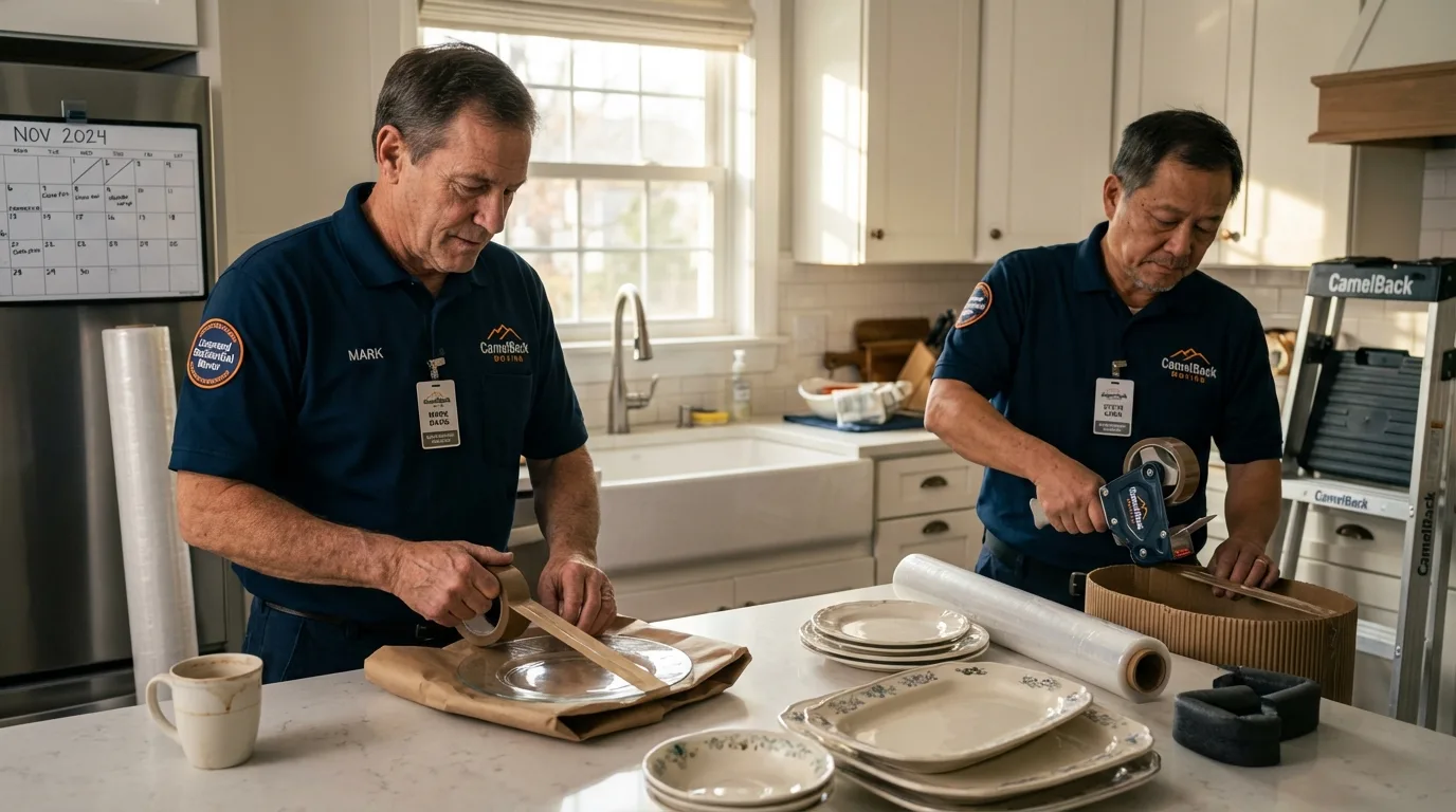 Professional crew packing kitchen dishware in Boyceville, WI